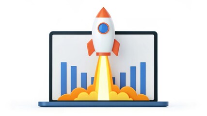 Aufkleber - Rocket launching from a laptop, symbolizing growth and innovation in technology and business.