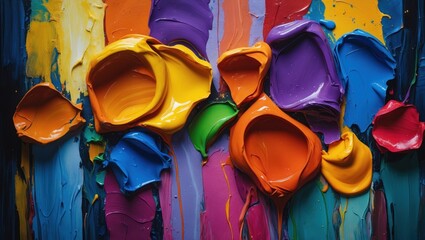 Poster - Vibrant oil paint textures on canvas showcasing an abstract colorful background with thick brushstrokes and dynamic color interplay.