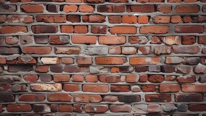 Poster - Textured old brick wall in various shades of red and brown ideal for backgrounds, constructions, or vintage design concepts.