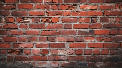 Poster - Textured red brick wall with weathered surfaces showcasing age and character ideal for backgrounds or architectural designs.