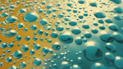 Poster - Abstract close-up of water bubbles on a colorful surface creating a dynamic and vibrant background with smooth textures and reflections.