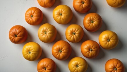 Poster - Mandarins arranged in a vibrant pattern on a light background viewed from above showcasing their rich colors and textures.