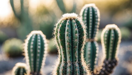 Poster - Cactus Opuntia Microdasys with soft focus and blurred background highlighting its unique shape and texture in natural sunlight.