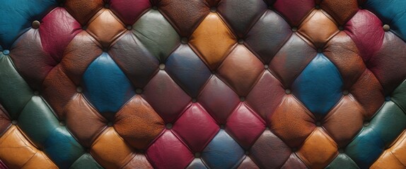 Poster - Colorful Vintage Leather Upholstery Texture with Diamond Tufting Pattern for Interior Design and Creative Background Use