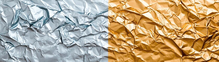 Poster - Crumpled metallic foil in silver and gold, creating a dynamic visual contrast.