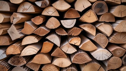 Poster - Kiln-dried wood logs stacked in a textured arrangement ideal for rustic backgrounds or natural design elements