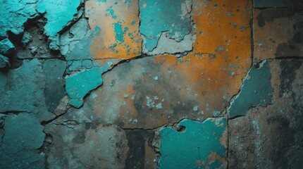 Poster - Aged and textured cracked cement flooring with peeling colors showcasing contrast and character in an abstract background.