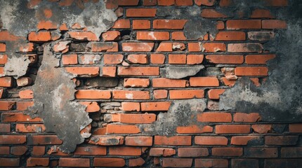 Poster - Aged brick wall with grunge texture showcasing damage and wear providing a rustic and vintage aesthetic for backgrounds or design elements.