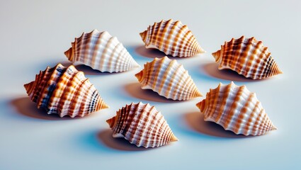 Poster - Elegant Display of Various Seashells on a Light Background with Copy Space for Marine or Beach-Themed Designs