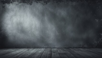 Poster - Grunge grey background with textured wall and wooden floor ideal for presentations or creative projects showcasing text or images
