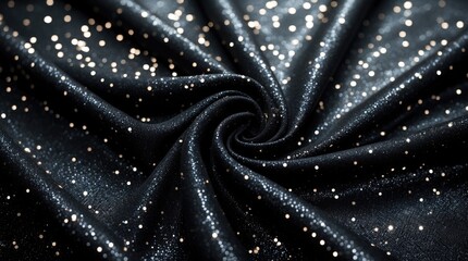 Poster - Elegant black fabric texture with golden sparkles creating a glamorous background for luxury-themed designs and presentations.