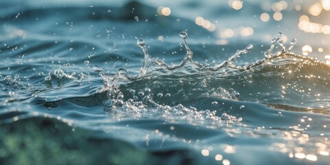 Poster - Clear calm water surface texture with splashes and bubbles creating an abstract summer nature background with space for text or design.