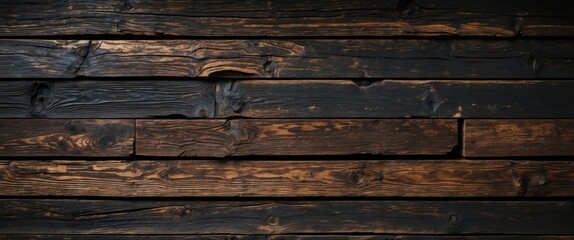 Poster - Dark wooden texture background with horizontal planks showcasing natural grain patterns perfect for design projects and textures.
