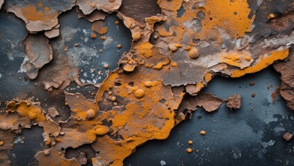 Poster - Textured surface of oxidized metal featuring layers of rust and contrasting dark background, ideal for industrial or abstract design themes.