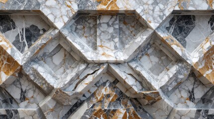 Poster - Elegant marble texture showcasing intricate patterns in gold, gray, and white tones ideal for background design and architectural applications.