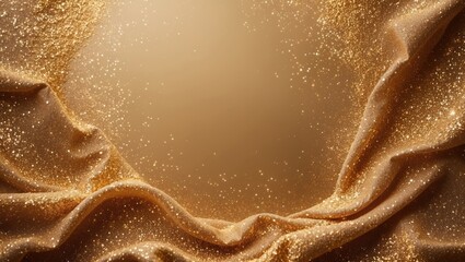 Poster - Elegant Gold Dust Sparkling Fabric Background with Soft Draping and Bokeh Effects for Luxury Design Projects and Celebratory Themes