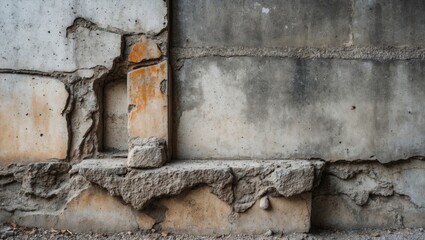 Poster - Weathered concrete wall texture showcasing peeling paint and rough surfaces ideal for architectural background or industrial design projects.