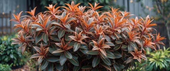 Poster - Vibrant Clerodendrum Quadriloculare Bronze-Leaved Plant with Decorative Foliage and Generous Empty Space for Text Overlay
