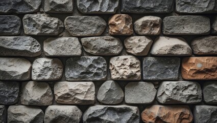 Poster - Textured stone wall background featuring a variety of rugged stones in earthy tones creating a rustic and natural aesthetic.