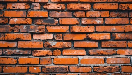 Poster - Textured orange brick wall background with weathered details suitable for building or architectural themes in various design projects.