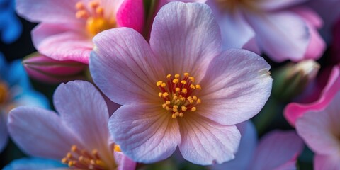 Poster - Macro Floral Petals with Abstract Colorful Background and Space for Text Displaying Natural Beauty and Botanical Elegance in Vibrant Hues