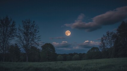 Poster - moonlit landscape with trees and clouds under a night sky evoking tranquility and natural serenity i