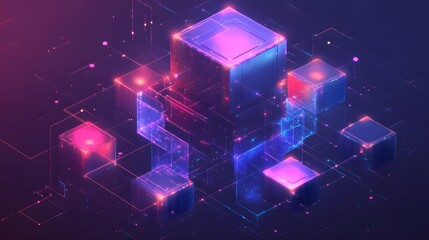 Poster - An abstract representation of digital technology, featuring glowing geometric shapes. A modern concept of data, innovation, and futuristic design creating vibrant visual interest.