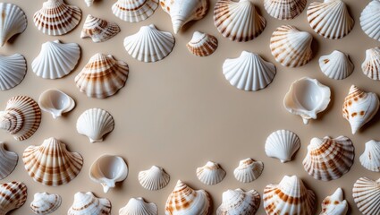Poster - Seashell Pattern Background in Beige and White with Ample Space for Text or Graphic Design Elements
