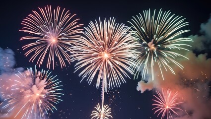 Poster - Vibrant Multicolored Fireworks Display Against Dark Sky With Copy Space For Custom Text and Celebratory Atmosphere