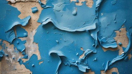 Poster - Peeling blue paint on textured wall showcasing layers and weathered character in a rustic background design