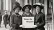 © retrostudio - Votes for Woman Historic black and white image of three women advocating for women's right to vote