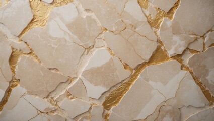 Poster - Beige marble stone texture with elegant gold veining ideal for luxurious backgrounds and interior design applications.