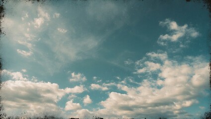 Poster - Serene Grunge Sky with Fluffy Clouds and Room for Text Overlay in Blue Tones