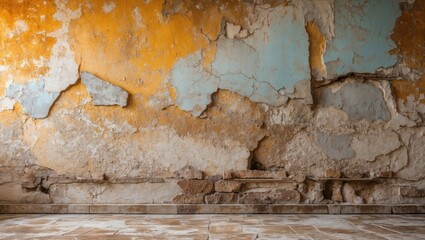 Poster - Aged wall texture with peeling paint and cracks creating an abstract background suitable for various design projects.