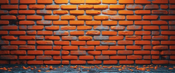 Poster - Seamless high-resolution texture of an orange brick wall ideal for backgrounds and design projects with scattered orange accents.