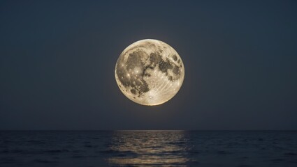 Poster - serene night seascape with a luminous half moon reflecting on tranquil waters against a deep blue sk