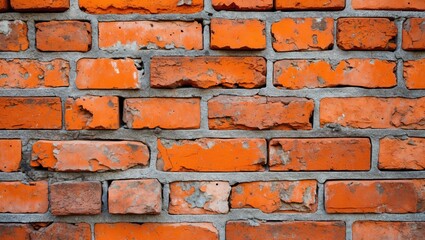 Poster - Textured old orange brick wall with peeling paint and rough surface for background and design use.