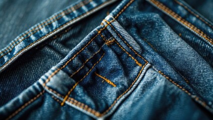 Poster - Denim fabric close-up showcasing intricate textures and stitching details ideal for fashion or textile presentations.