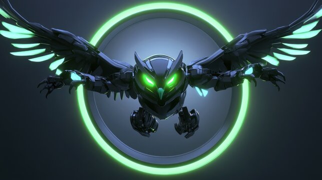 Mech Owl: Futuristic Avian Robot in Neon Circle