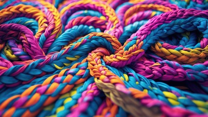 Poster - Vibrant braided texture background with colorful strands in swirling patterns ideal for creative designs and artistic projects.