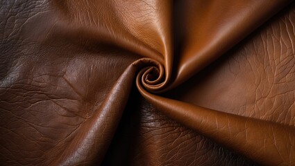 Poster - Brown leather texture close-up showcasing fine grain details and soft folds perfect for backgrounds and design elements.