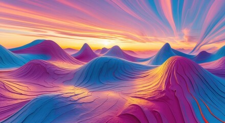 Poster - vibrant abstract sunset landscape with colorful hills showcasing radial motion effects ideal for cre