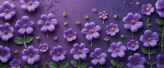 Poster - Purple Primula Floral Background with Gradient Texture Ideal for Greeting Cards and Luxury Designs Featuring Copy Space for Text
