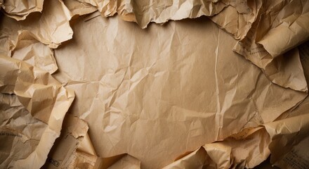 Poster - Textured crumpled brown paper background with ample space for overlaying text or images suitable for various creative projects