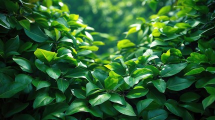 Poster - lush green foliage creating a vibrant and calming natural background ideal for design and nature-rel