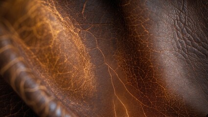 Poster - Richly detailed brown leather texture showcasing natural creases and tones ideal for fashion and design projects.
