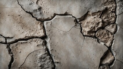 Poster - Cracked cement wall texture with uneven surface and rough details ideal for backgrounds in design or construction projects.