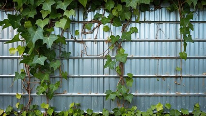 Poster - Ivy Climbing on a Textured Zinc Wall Creating a Natural and Urban Contrast in a Rustic Setting