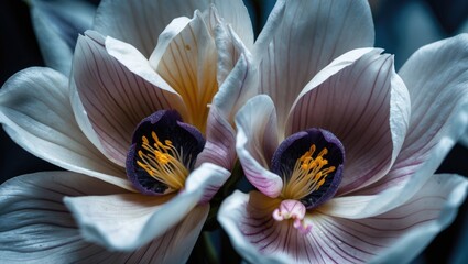 Poster - Close-up view of delicate flower petals showcasing intricate details and vibrant colors in a soft, natural light setting