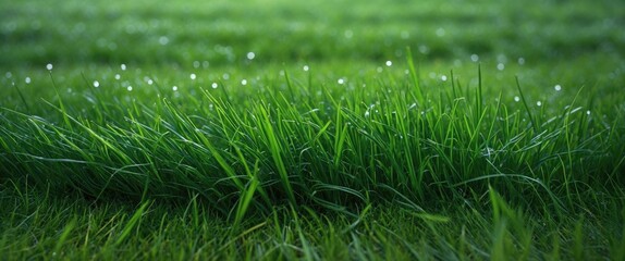 Aufkleber - Lush Green Grass with Morning Dewdrops in a Natural Turf Landscape